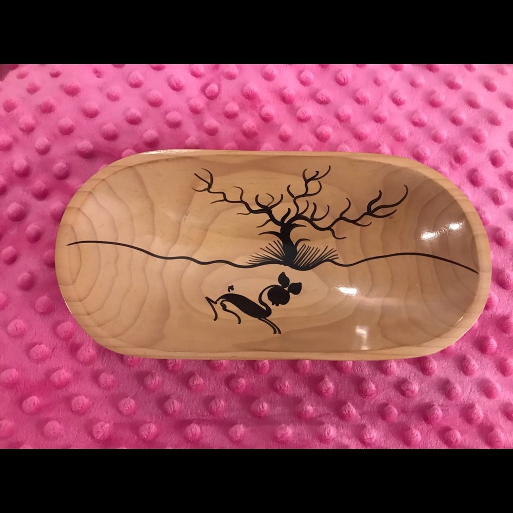 Vintage Lacquered wooden bowl with painting